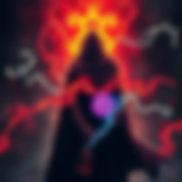A sorcerer standing behind a non-sorcerer host, highlighting the connection between them, with an aura of energy around them to show power exchange.