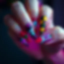 Creative nail designs inspired by characters from the Soul Eater anime, featuring bold colors and intricate patterns.
