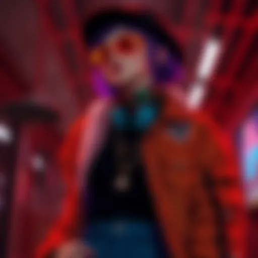 A person wearing a stylish outfit inspired by Soul Eater, combining edgy elements with vibrant colors and unique accessories.