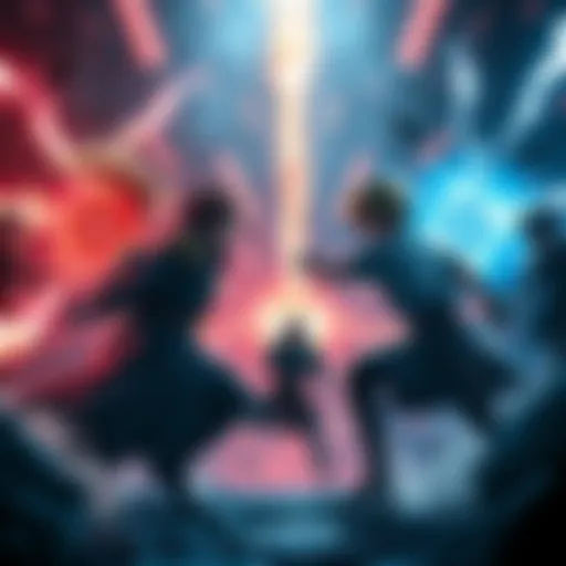 A dramatic scene of the Soul Society captains facing off against powerful jumpers, with energy blasts in the background and tension in the air.