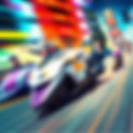 A group of fast characters racing, featuring A-Train, Godspeed, Killua, Quicksilver, and Midoriya in a vibrant scene.