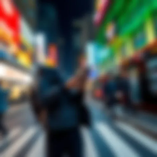 A person using a smartphone while walking briskly in a busy city, showcasing the fast pace of life in 2025.