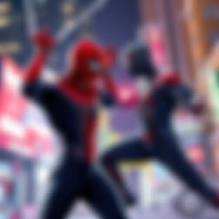 Spider-Man and Holdsbackman facing off in a dynamic action scene, showcasing their powers and abilities in an urban environment.