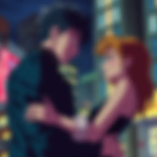 Spike and Faye share a moment in Cowboy Bebop, showcasing their complex relationship and emotions.