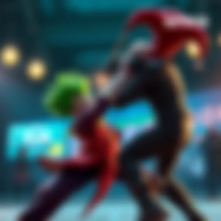 Action-packed scene showing Spike fighting the colorful and eccentric character Mad Pierrot in an intense battle