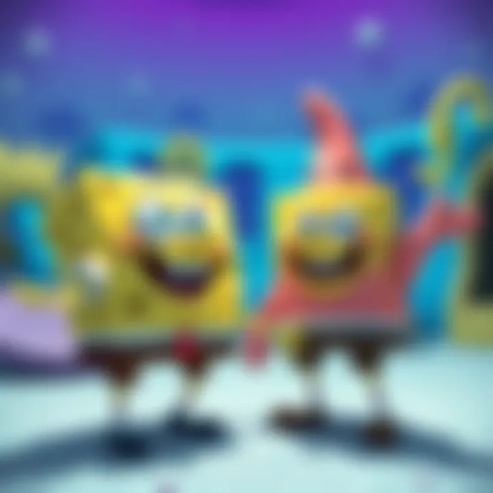 Spongebob Squarepants and Patrick Star having fun as they play hooky from work, laughing and enjoying their day at Bikini Bottom.