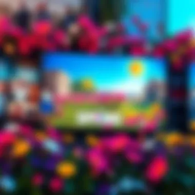 Colorful display of spring-themed TV show posters with flowers and bright colors