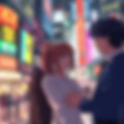 A scene from Spy x Family Code: White showcasing main characters discussing potential manga spoilers, with a blurred background of a bustling city.