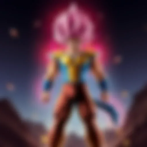 SSJ4 Gogeta stands confidently, showcasing his vibrant costume and unique hairstyle in a striking pose.