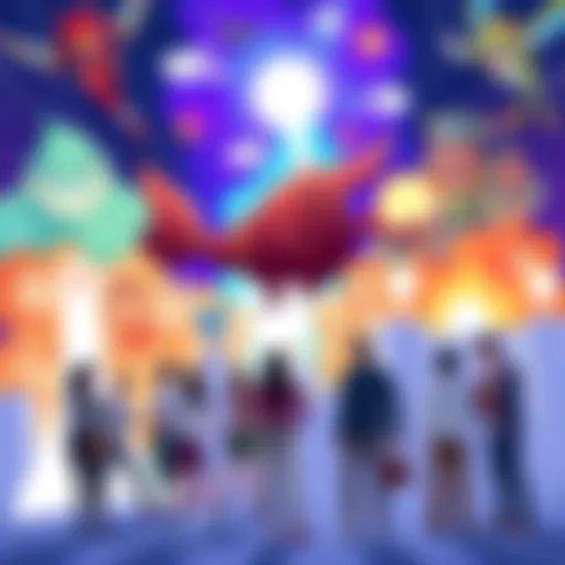 A colorful illustration showcasing diverse stand users with unique powers, engaging in lively discussions on forums.