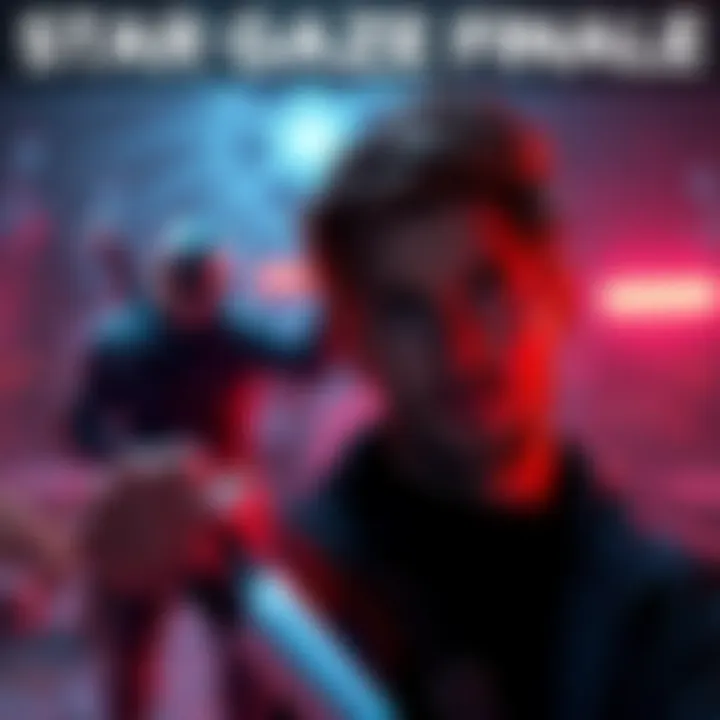 Star Gaze Finale Scene Dramatic scene from Star Gaze finale showing main character Vash looking disappointed while Knives stands in the background