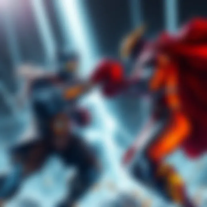 Star Platinum battling The World Star Platinum delivers a powerful punch to The World in an epic showdown, showcasing strength and determination.