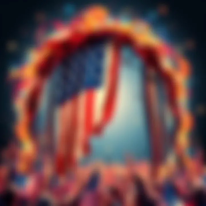 A colorful art piece blending the American flag with abstract elements, showcasing symbols of freedom and unity