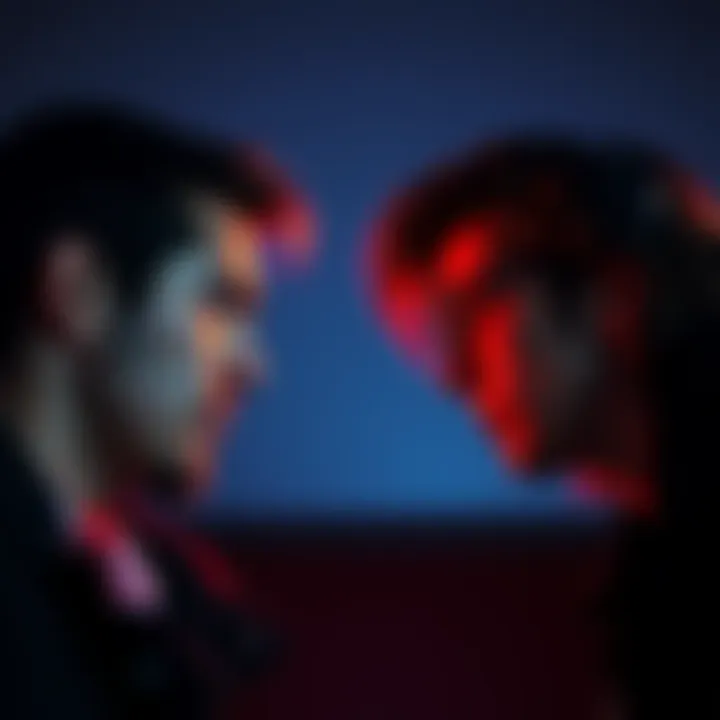 Two friends staring at each other intensely during a staring contest, trying not to blink