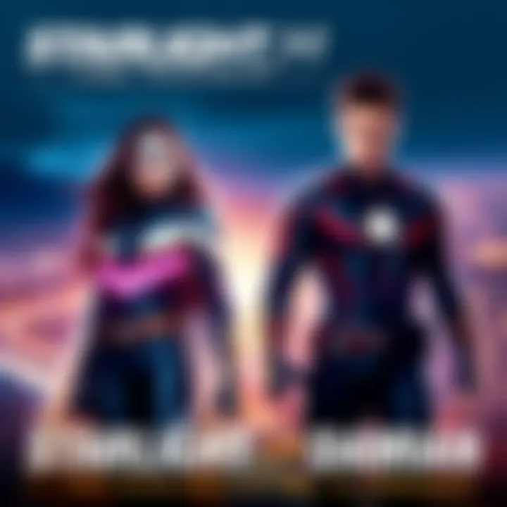 Starlight and Damian stand confidently together, ready to confront challenges, with a city skyline in the background and an aura of determination surrounding them.