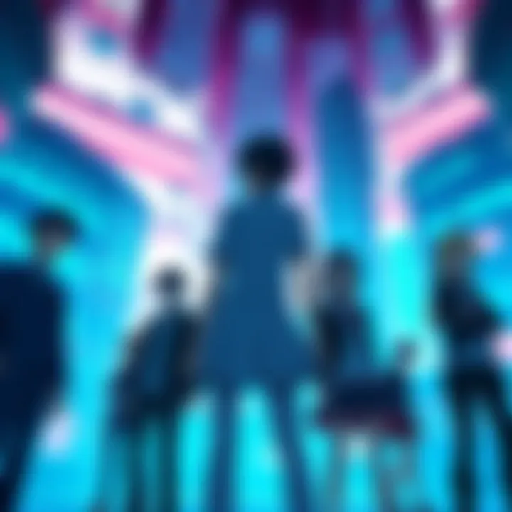 Steins;Gate Characters Main characters from Steins;Gate standing together with a futuristic city in the background.