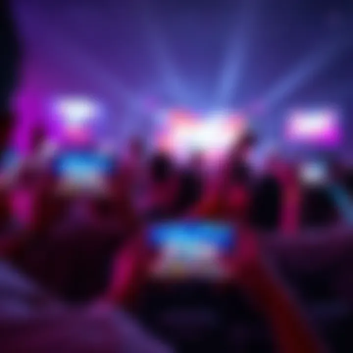 Excited fans ready to play Storm game on mobile devices, showcasing their phones with the game's logo and colorful graphics.