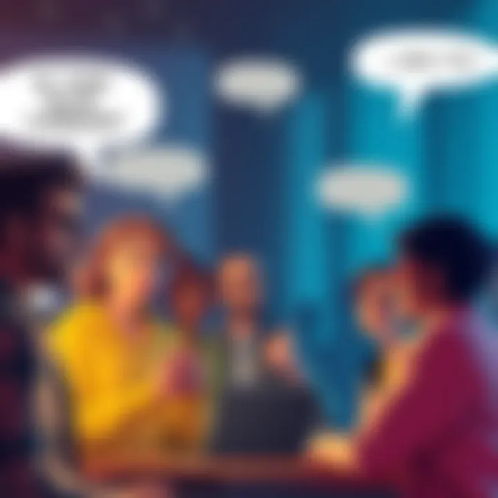 People engaging in a discussion about changing storylines and their impact on canon, with speech bubbles and animated expressions.