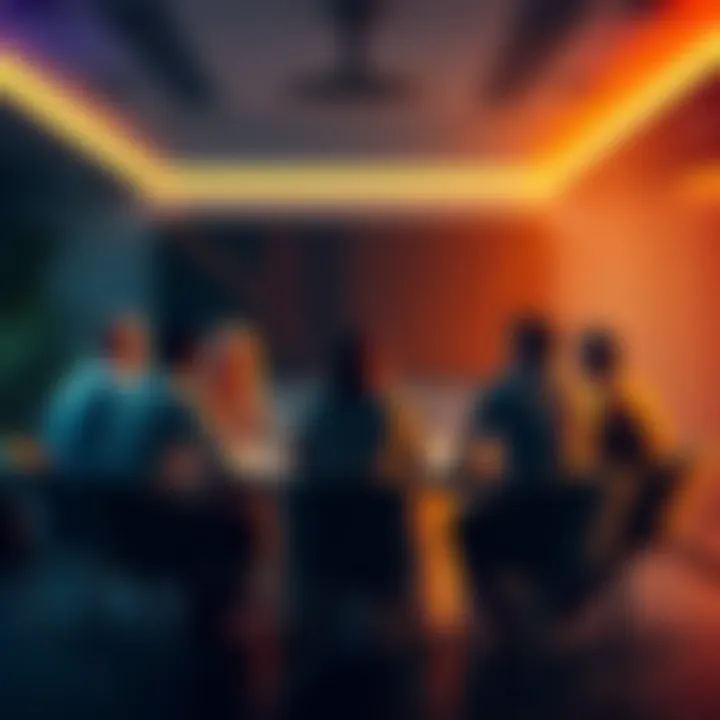 People discussing storytelling without key characters at a round table