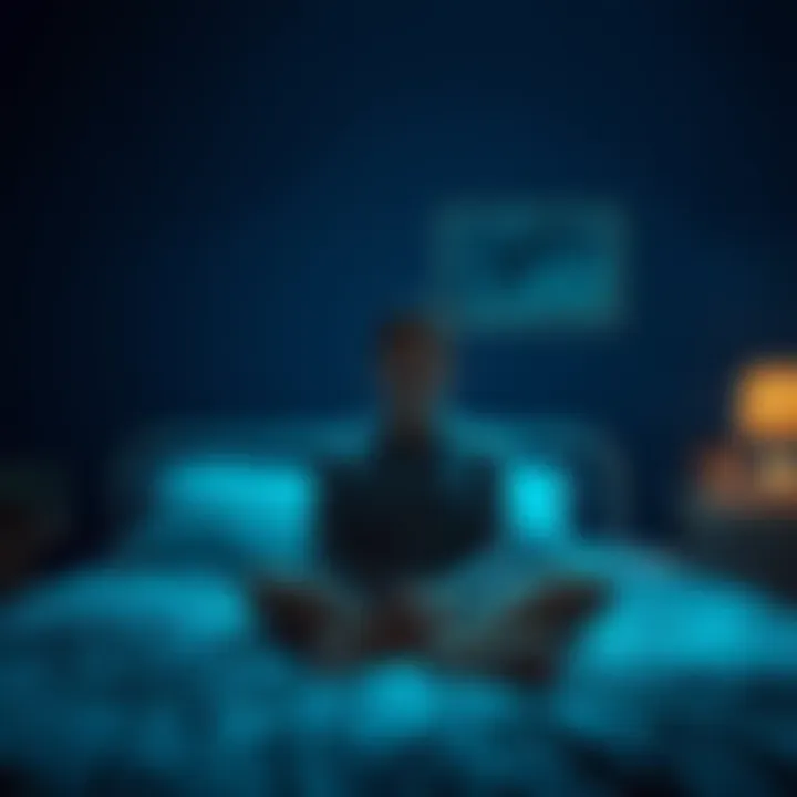 A person sitting on their bed with a confused expression, recalling a bizarre dream in a dimly lit room