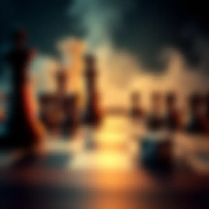 A close-up of a game board with chess pieces and dice, symbolizing strategic decisions and tactics in play.