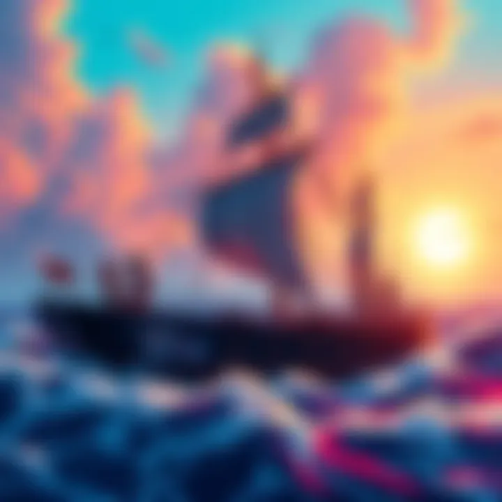 The Straw Hat crew sailing on the Thousand Sunny, excited for their journey in the Skypeia arc, with vibrant skies and clouds in the background.