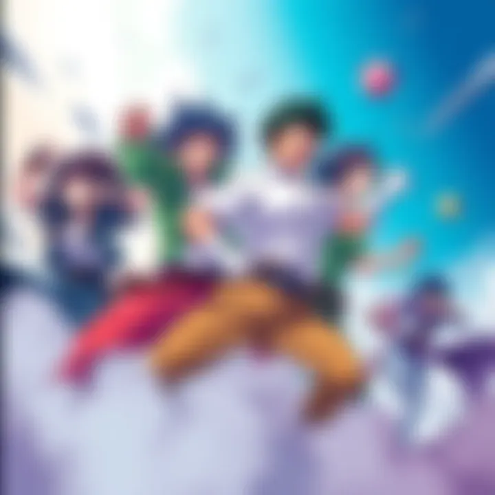 A group of diverse manga characters showcasing their unique strengths and abilities in a dynamic pose.