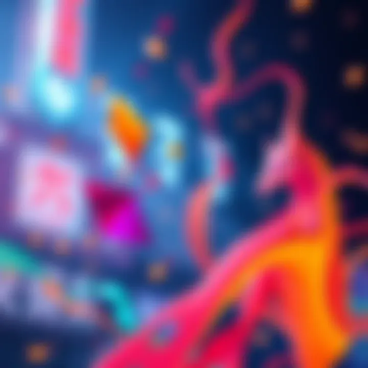 A vibrant and colorful scene from KAI_EN's animation showcasing dynamic shapes and movement