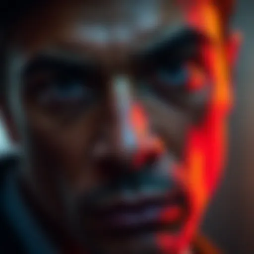 A close-up of a person with a strong gaze, conveying confidence and intensity while looking off-camera.