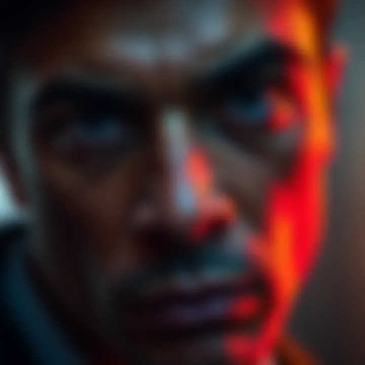 A close-up of a person with a strong gaze, conveying confidence and intensity while looking off-camera.