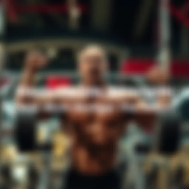 A man demonstrating impressive strength by lifting heavy weights at the gym, showcasing his muscular build and determination.