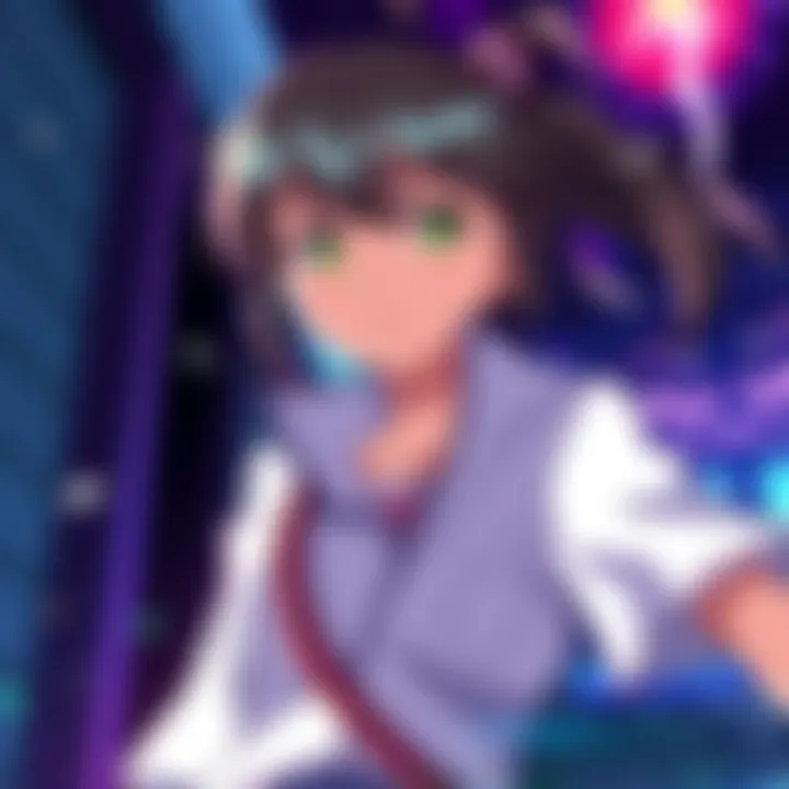 Strong female anime character An anime scene featuring a strong female character standing confidently, showcasing her unique personality and strength, with a vibrant background