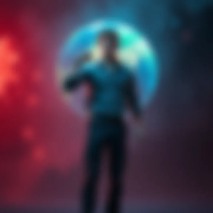 Person with a confident posture standing strong, representing resilience against the fraudtavirus, with a background showing a world impacted by illness