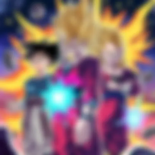 Illustration of human characters from Dragon Ball showing enhanced abilities and teamwork with iconic characters like Goku and Vegeta.