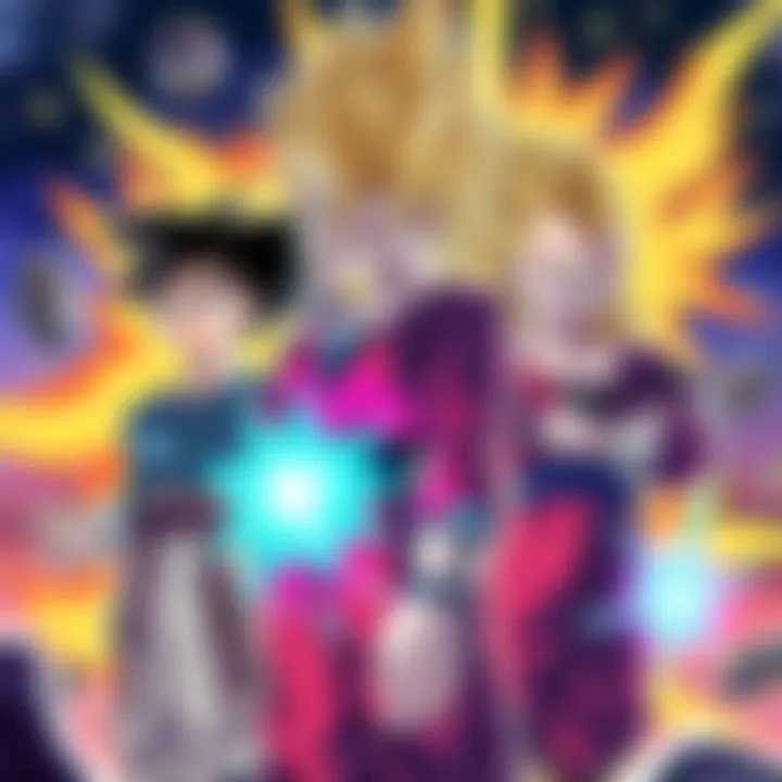 Illustration of human characters from Dragon Ball showing enhanced abilities and teamwork with iconic characters like Goku and Vegeta.