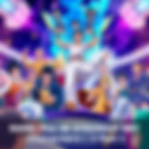 A vibrant illustration showing various characters from NNT, with fans voting on their favorite. The scene captures excitement and competition as they aim for the top spot.