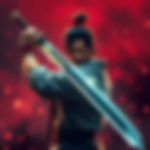 A determined swordsman stands ready with his sword raised, poised for an epic display of skill.