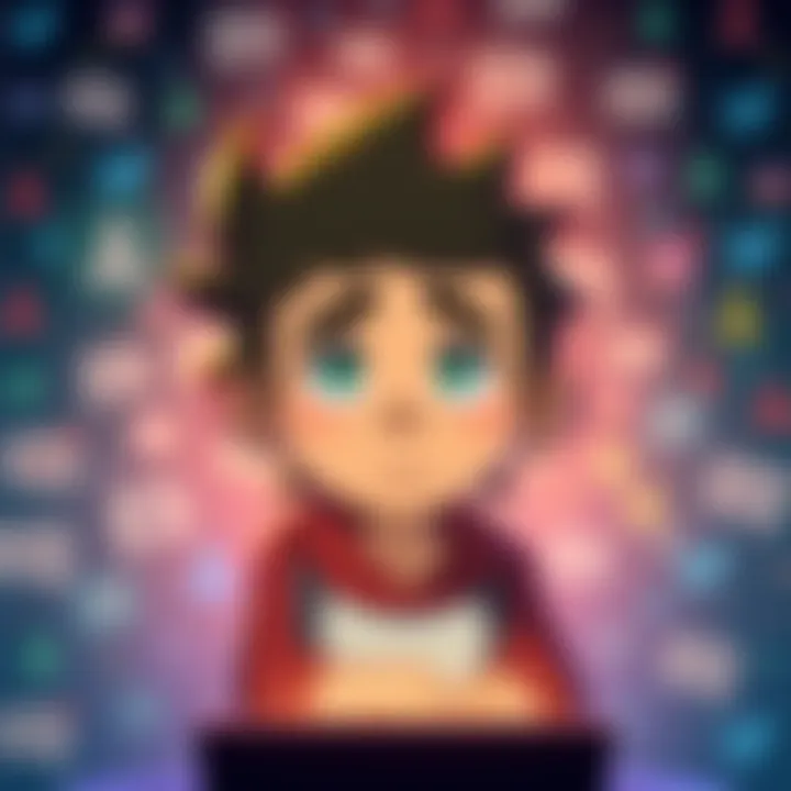 Struggles of Ace Online A cartoon character named Ace looking overwhelmed by social media notifications, with a chaotic digital background full of comments and posts.