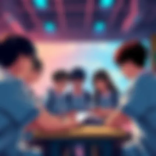 A group of students discussing different methods to cheat during the Chunin Exams written test