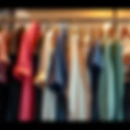 A variety of outfits displayed on a rack, showcasing casual and formal styles for different events.