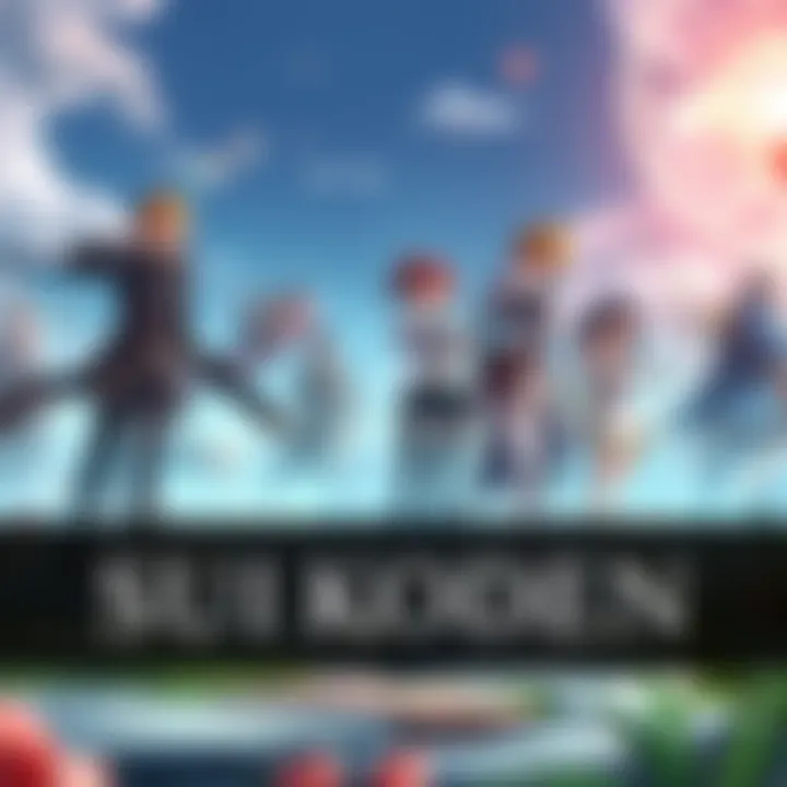 A vibrant scene from the Suikoden anime showing characters in action poses in a fantasy setting