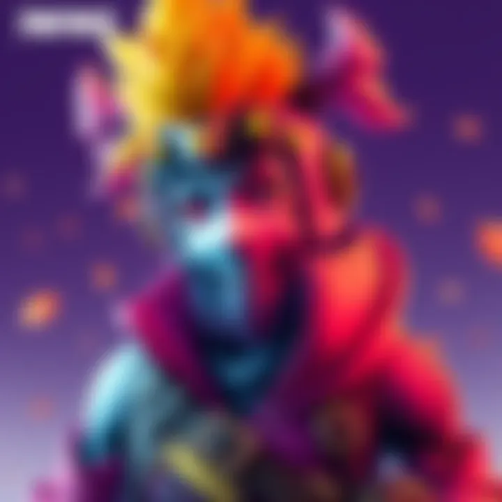 A vibrant character design for the Suisei Fortnite skin featuring bright colors and fun details.