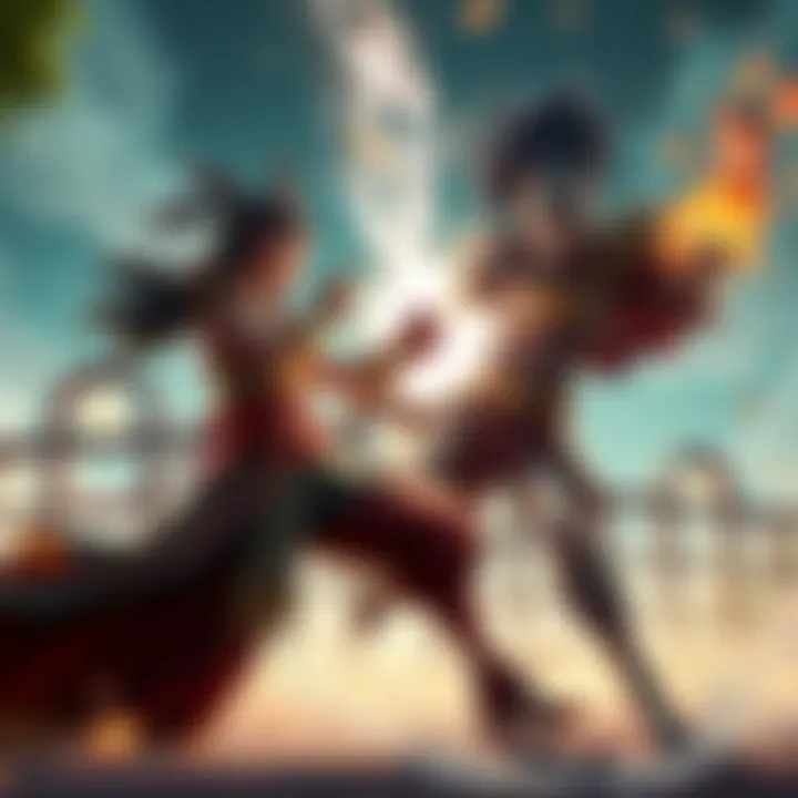 Sukana and Mahoraga in Battle Animation A dynamic scene depicting Sukana and Mahoraga engaged in an intense fight, showcasing their unique abilities and action poses.