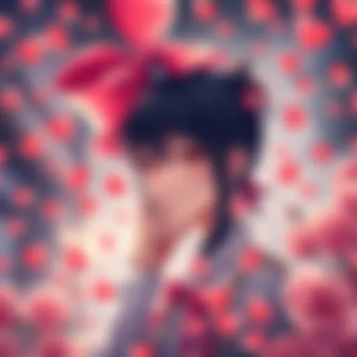 Sukuna depicted with a contemplative expression, surrounded by symbols of romance like hearts and flowers