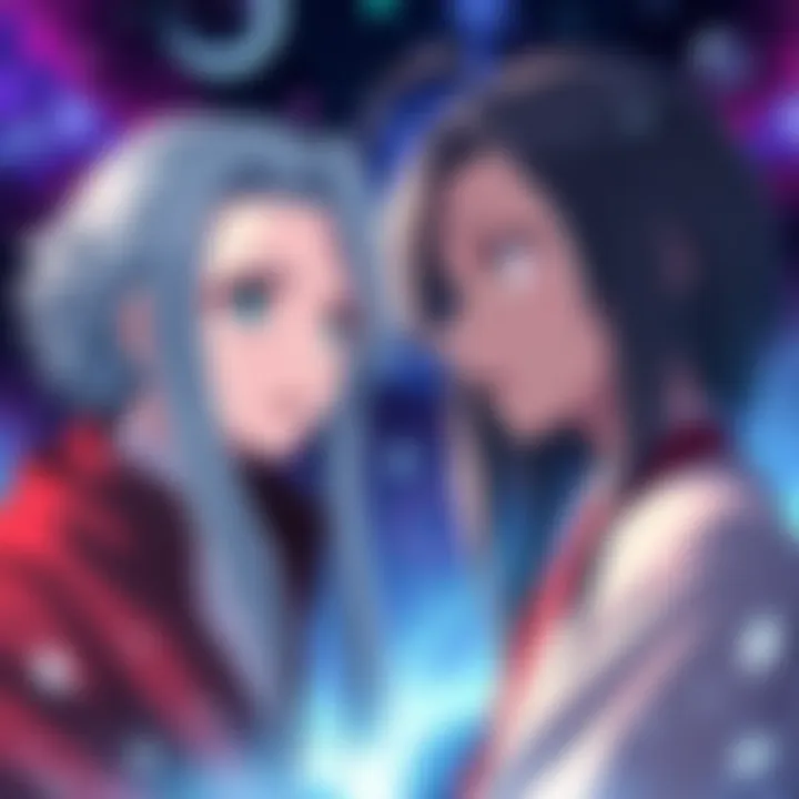 Sukuna with a surprised expression, staring at Yuji Itadori who appears confident and changed, surrounded by a mystical background.