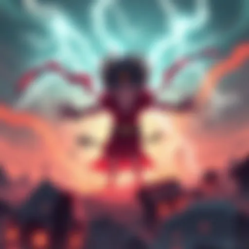 A cartoon depiction of Sukuna with swirling winds and lightning, symbolizing chaos and natural disasters.
