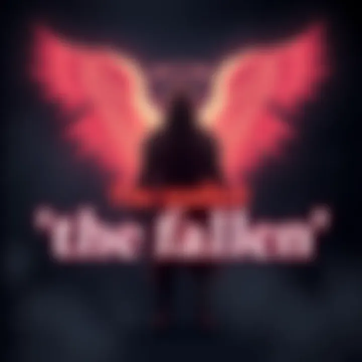 A dark figure resembling Sukuna stands in a shadowy background, with a glowing angelic figure in the foreground using the term 'the fallen' toward him.