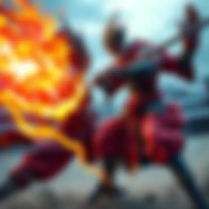 Sukuna and Mahoraga in Battle Sukuna faces Mahoraga in a fierce duel, focusing on their physical strength without flames. Sukuna shows determination while Mahoraga prepares to counterattack.