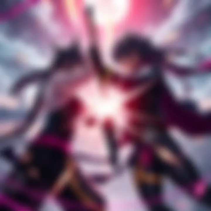 Sukuna and Reze Battle 15F Sukuna and Reze face off in an intense battle, showcasing their combat skills and abilities.