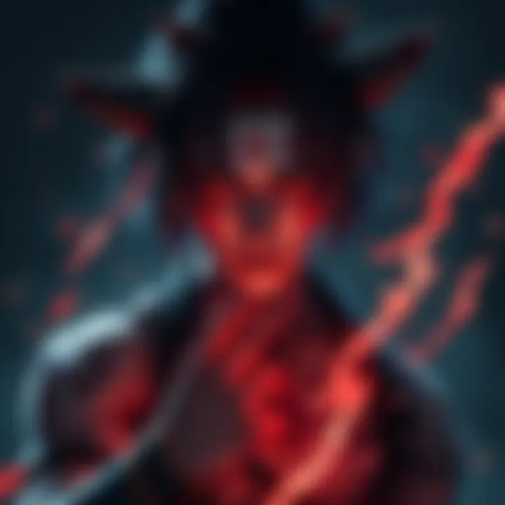 Sukuna with Scars Sukuna displaying his true form, featuring visible scars on his body from RCT, emphasizing a fierce expression and a dramatic pose.